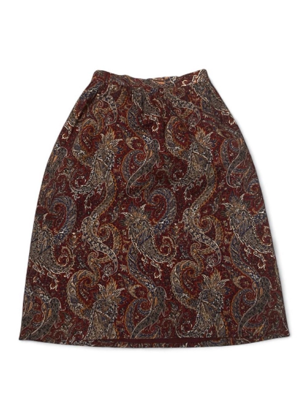 Vintage 1970s Liberty of London Burgundy Paisley A-Line Skirt Women’s Sz XS 0-2
